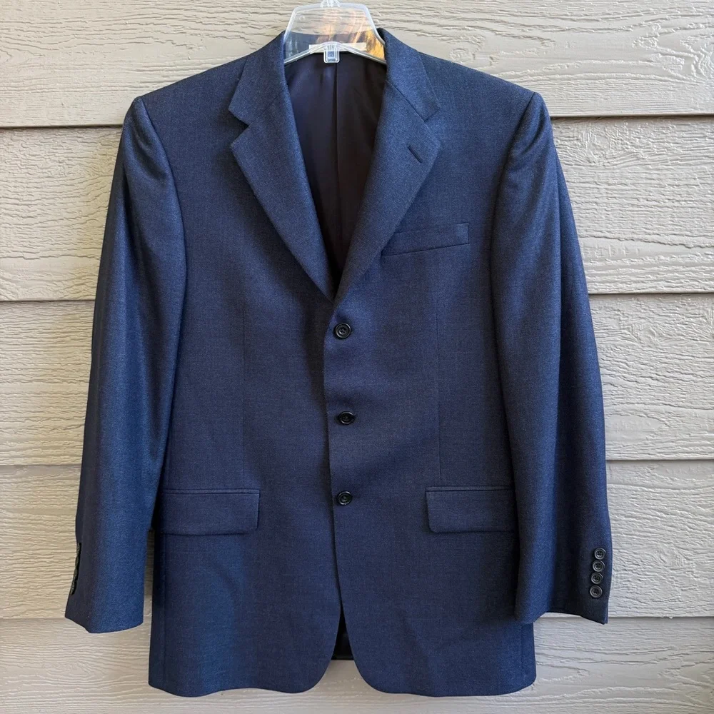 Vintage Hickey Freeman 41 Blue Blazer 3 Button Jacket Sport Coat Wool Silk Lined